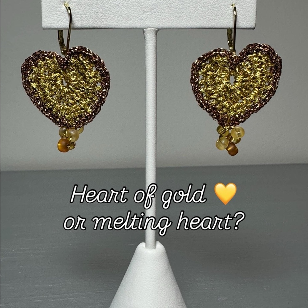 Artisan Gold and Copper Threads Heart Earrings